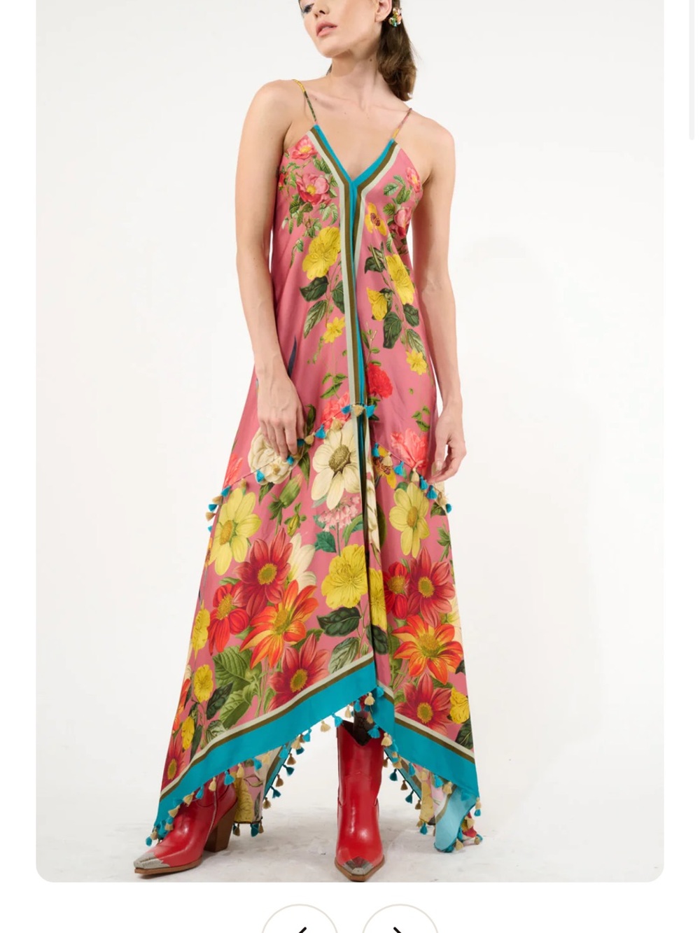 Aratta Pink Floral Handkerchief-Hem Jumpsuit with Teal Trim